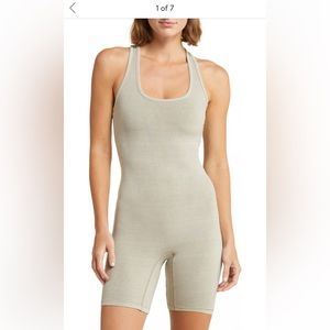 SKIMS outdoor mid thigh bodysuit in STONE